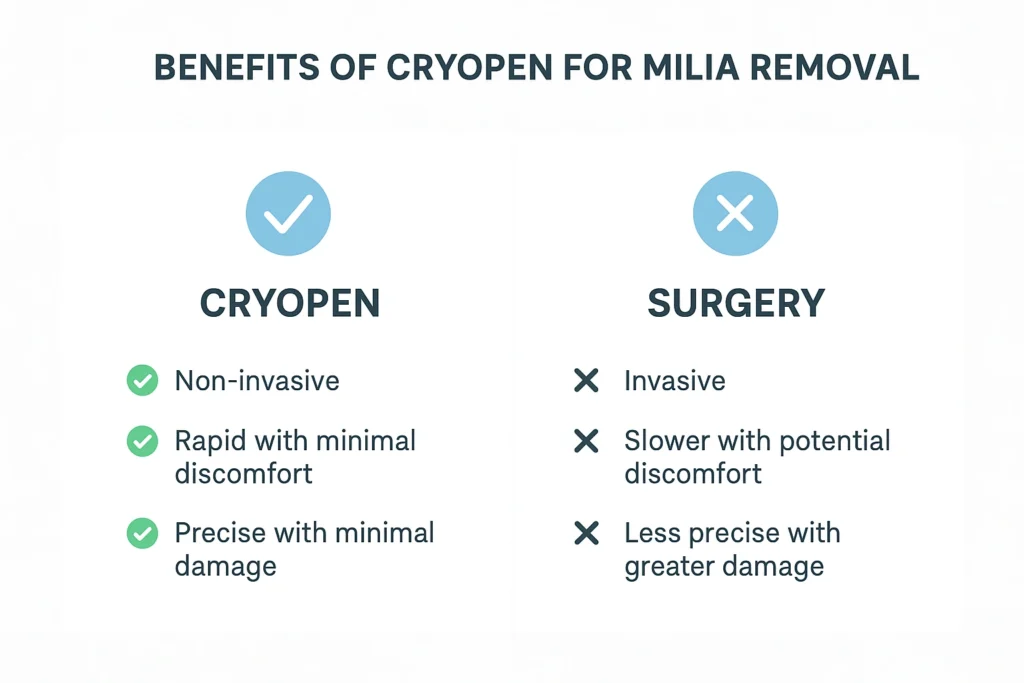 Benefits of cryopen for milia removal St Ives compared to surgical treatments.