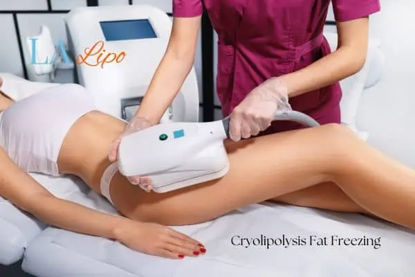Woman receiving coolsculpting St Ives treatment on her thighs