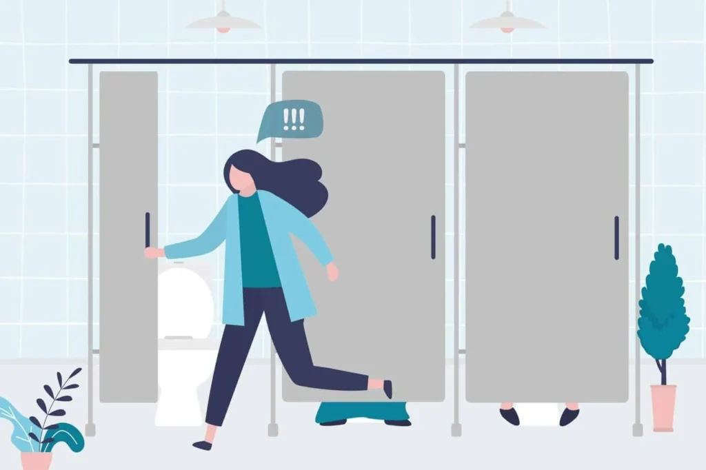 graphic of Urine incontinence St Ives woman running to the toilet.