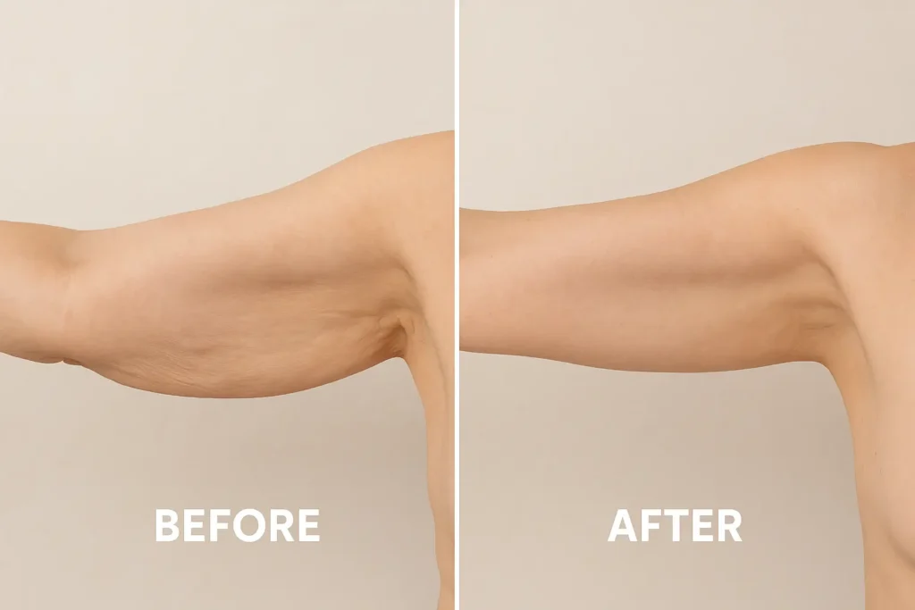 Picture of LA LIPO St Ives before and after results of skin tightening treatment on the upper arms.